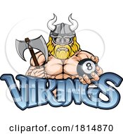 Poster, Art Print Of Viking Pool 8 Ball Billiards Mascot Cartoon