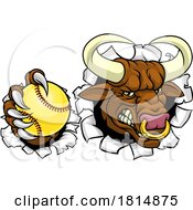 Bull Minotaur Longhorn Cow Softball Mascot Cartoon