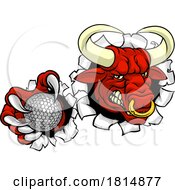 Poster, Art Print Of Bull Minotaur Longhorn Cow Golf Mascot Cartoon