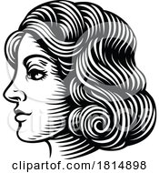 Woman Medieval Style Head Face Vintage Woodcut by AtStockIllustration