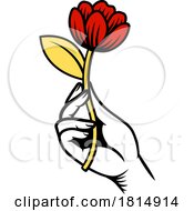 Hand Holding Flower Vintage Woodcut Tattoo Style