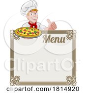 Pizza Chef Cook Cartoon Man Menu Sign Background by AtStockIllustration