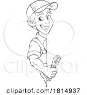 Poster, Art Print Of Mechanic Plumber Cartoon Wrench Spanner Handyman