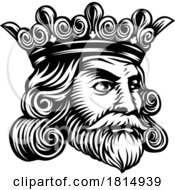 King Medieval Crown Head Face Vintage Woodcut