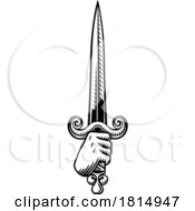 Poster, Art Print Of Sword Medieval Weapon Vintage Woodcut Tattoo Style