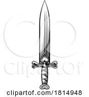 Poster, Art Print Of Sword Medieval Weapon Vintage Woodcut Tattoo Style