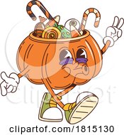 Poster, Art Print Of Cartoon Halloween Pumpkin Bucket Full Of Candy Mascot Clipart