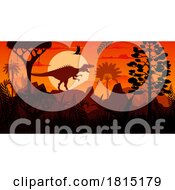 Silhouetted Dinosaurs At Sunset Clipart