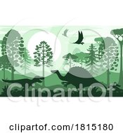 Silhouetted Dinosaurs At Sunset Clipart