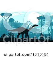 Silhouetted Dinosaurs At Sunset Clipart