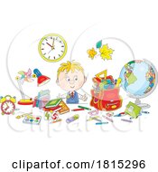 Poster, Art Print Of Cartoon School Boy With Supplies Clipart