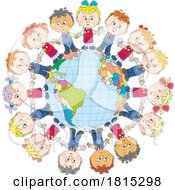 Poster, Art Print Of Cartoon Children Around A Globe Clipart