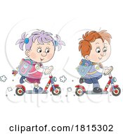 Poster, Art Print Of Cartoon School Children Riding Scooters Clipart