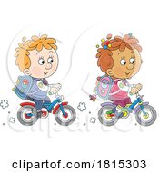 Poster, Art Print Of Cartoon School Children Riding Bikes Clipart