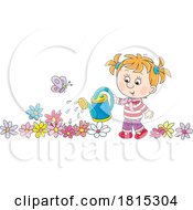 Cartoon Girl Watering Flowers Clipart