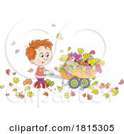 Cartoon Boy Using A Wheelbarrow To Move Fall Leaves Clipart