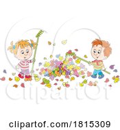 Cartoon Children Raking Autumn Leaves Clipart