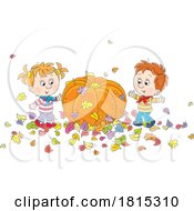 Cartoon Children With A Giant Pumpkin Clipart