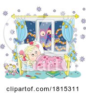 Cartoon Girl With A Monster At Her Window Clipart