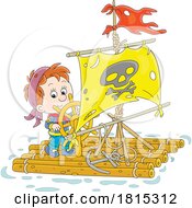 Cartoon Boy Pirate On A Raft Clipart