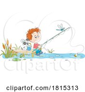 Cartoon Boy And Puppy Fishing Clipart