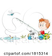 Cartoon Boy And Puppy Fishing Clipart