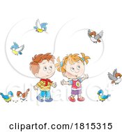 Poster, Art Print Of Cartoon Children Feeding Birds Clipart