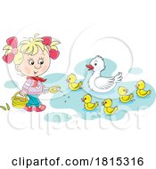 Cartoon Girl Feeding Ducks Clipart