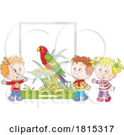 Cartoon Children Observing A Parrot Clipart