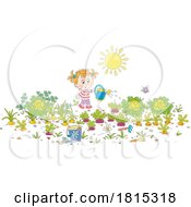 Cartoon Girl Watering A Produce Garden Clipart