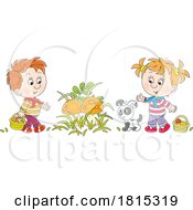 Cartoon Children Gathering Mushrooms Clipart