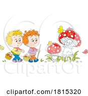 Cartoon Boys Gathering Mushrooms Clipart