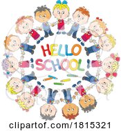 Poster, Art Print Of Cartoon Children Around Hello School Text Clipart