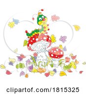 Poster, Art Print Of Cartoon Happy Caterpillar On An Autumn Mushroom Clipart