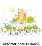 Cartoon House With A Garden In The Yard Clipart