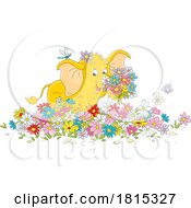 Cartoon Elephant In A Flower Garden Clipart