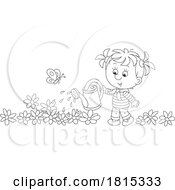 Cartoon Girl Watering Flowers Clipart