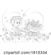 Cartoon Boy Using A Wheelbarrow To Move Fall Leaves Clipart