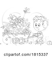 Cartoon Boy Pushing A Wheelbarrow Of Harvested Food Clipart