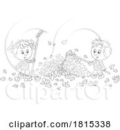 Cartoon Children Raking Autumn Leaves Clipart