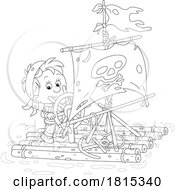 Cartoon Boy Pirate On A Raft Clipart