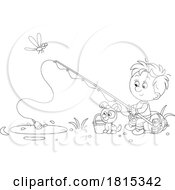 Cartoon Boy And Puppy Fishing Clipart