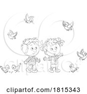 Cartoon Children Feeding Birds Clipart