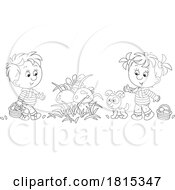 Cartoon Children Gathering Mushrooms Clipart