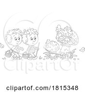 Cartoon Boys Gathering Mushrooms Clipart