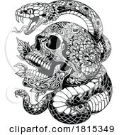 Poster, Art Print Of Black And White Skull With A Snake