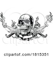 Poster, Art Print Of Black And White Skull With Flames And Knives