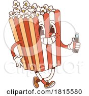 Retro Cartoon Popcorn Bucket Holding A Soda Character Clipart