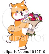 Shiba Inu Dog Holding Flowers Clipart