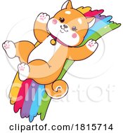 Shiba Inu Dog Sliding Down A Rainbow Clipart